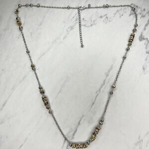 Chicos Silver Gold Tone Barrel Beaded Rhinestone Long Necklace 45" ✨